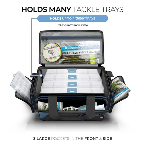 Image of Reaction Tackle Saltwater Fishing Tackle Bags, Water Resistant 1000D PVC Tackle Box Bag with Removable Dividers, Fits 3600 and 3700 Trays, Small