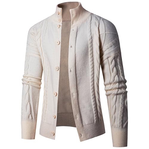 Mens Stand Collar Button Down Cardigan Open Front Ribbed Big Tall Sweaters Cable Knit Silm Fit Cardigans Sweater