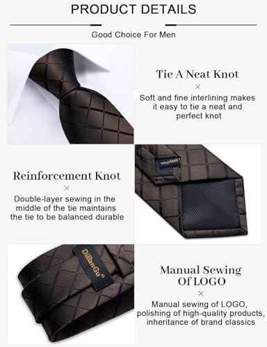 Image of DiBanGu Mens Silk Plaid Tie and Pocket Square Set | Elegant Silk Formal Tie Set, Woven Check Necktie and Cufflinks Tie Clip Set, Perfect for Wedding Party, Comes in Gift Box