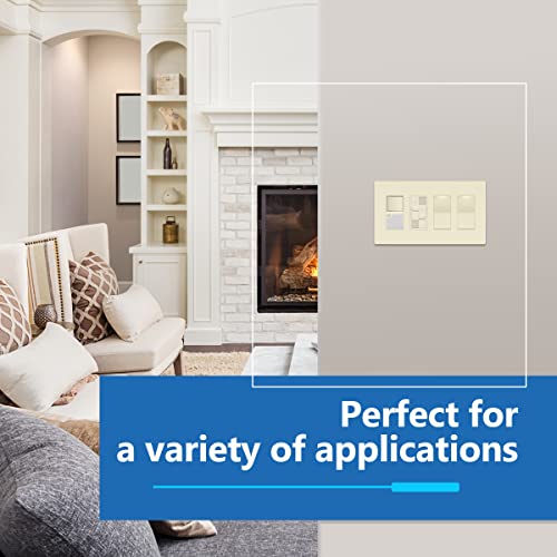 Image of LIDER Decorator Switch Cover, Screwless Wall Plate, Mid-Size 4-Gang 4.88 inch x 8.58 inch, LSWP-34M-LA, UL Listed, Thermoplastic, Matte Light Almond, 1-Pack