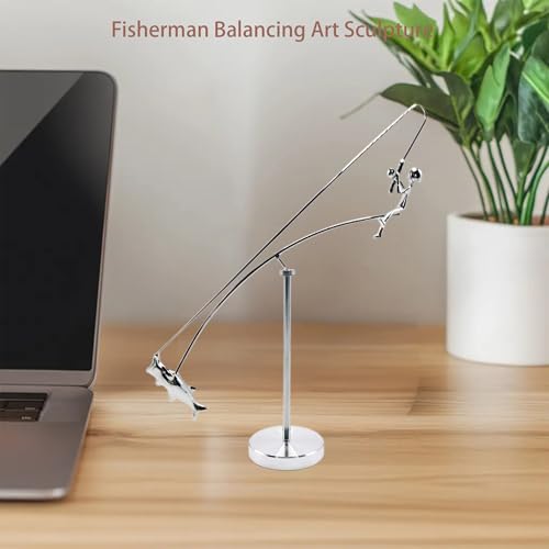 Escultura balanceante de pescador en metal cinético miniatura 3