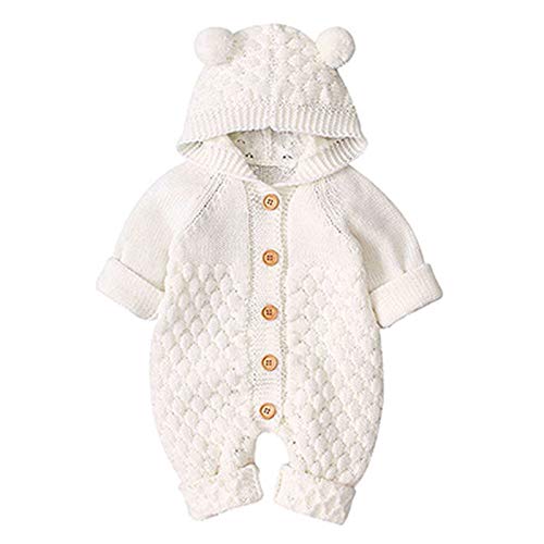 Yartina Toddler Baby Girls Boys Sweater Romper Long Sleeve Warm Knit Cute Hooded Jumpsuit White 3-6 Months