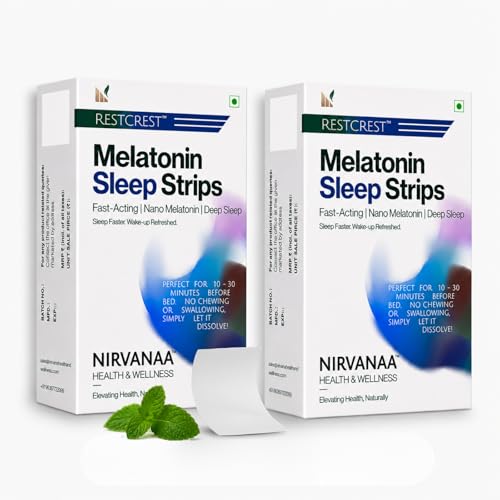 Image of Nirvanaa RESTCREST Melatonin Sleep Strips 5mg | 60 Orally Dissolving Strips | Fast Absorbing | Non-Habit Forming | Natural Sleep Aid | Promotes Deep Sleep | Eases Jet Lag | Sugar-Free | Mint Flavour