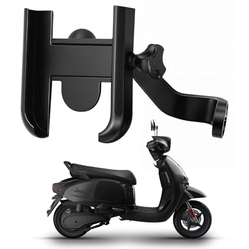 Image of Metal CNC Mobile Holder for Scooter, Scooty & Motorcycle Compatible for Joy e-Bike Mihos, Mirror Mount, 360 Rotation, Strong Anti-Slip Grip, Wide Adjustable Fit for All Smartphones (Black)
