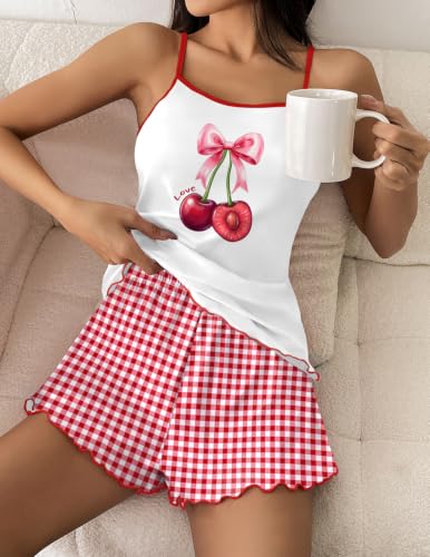 Image of Ekouaer Womens Cami Pajama Set Cute Printed Camisole Shorts Sleepwear