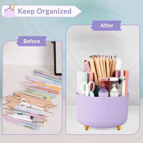 Image of SKYDUE 2 Pack Pen Holder, 360 Degree Rotating Pencil Holder for Desk Organizer, Rotating Desktop Pen Organizer with 5 Slots, Office Supplies, Pencil Cup for Office, School, Home