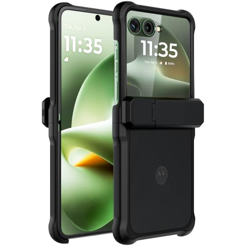 Motorola Razr+ (Plus) 2026/2025/2024 Rugged Case - Black | Built-in 9H Screen Protector, Kickstand, Shock Absorbing Corner Bumpers, Gel Cushions, Microfiber Lining, Non-Slip Texture - image 1