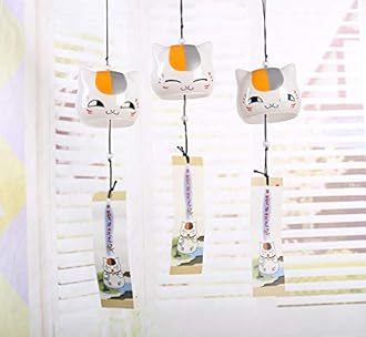 Falytemow Japanese Wind Chimes Cute Cat Small Wind Bells Handmade Glass Japanese Style Pendant for Home Decors (3 pcs White)