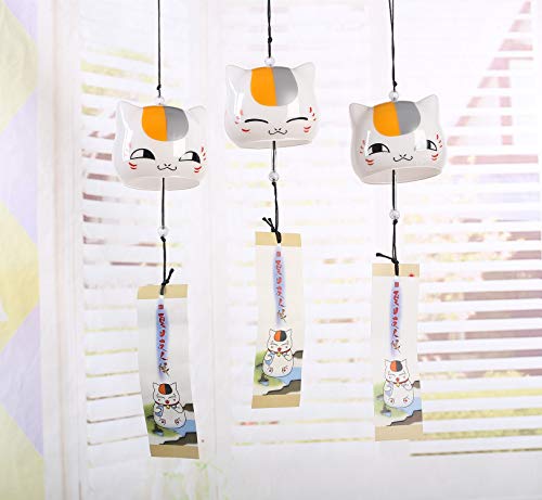 Falytemow Japanese Wind Chimes Cute Cat Small Wind Bells Handmade Glass Japanese Style Pendant for Home Decors (3 pcs White)