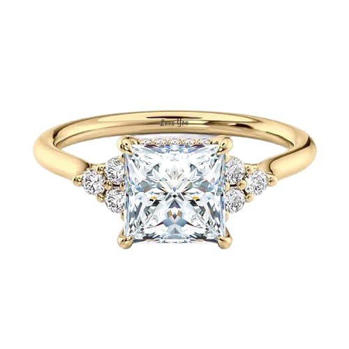 Princess Cut Moissanite Engagement Ring for Women, 10K 14K 18K Solid Gold 1-3 Carat CT Moissanite/Lab Created Diamond Wedding Rings Promise Ring Christmas Jewelry Gift for Her Size 4-12