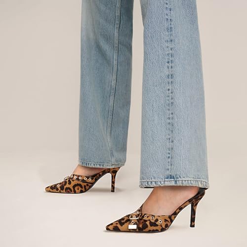 Image of Dsevht Black Kitten Heels for Women Pointed Closed Toe Dressy Bow Heel Vintage Heeled Mules Sexy Pointy Studded Slip on Stiletto Pump Shoes