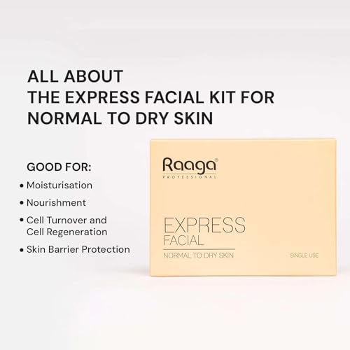 Raaga Professional Express Single Use Facial Kit | For Dry, Dull Skin | 6-Step Skincare Set At Home | Cleanser, Scrub, Toner, Massage Gel, Face Mask & Sunscreen | 35g/1.23 Oz