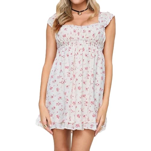 Image of Women's Y2K Babydoll Mini Dress Fairy Vintage Sleeveless Square Neck Sweet Short Party Princess Summer Sundress