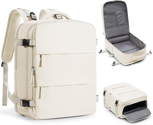 Mochila Viagem Avião Bagagem de mão Viral Bordo Cabine Low Cost Compartimento P/Sapatos P/Notebook P/Objetos Molhados Usb - BEGE