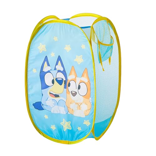 Bluey Pop-Up Hamper with Carry Handles – 21' x 13.5', Bluey and Bingo Design, Lightweight & Collapsible Laundry Basket for Kids’ Bedroom, Bathroom, or Playroom