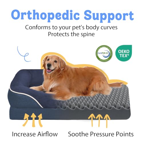 Image of Chez Paw Orthopedic Waterproof Dog Bed for Medium and Large Dogs | Egg Crate Foam, 4-Sided Bolster Support, Waterproof Liner, Non-Slip Bottom, Removable Bolster Cover, 36 x 27 Inch