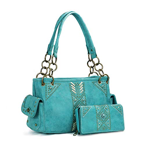 Montana West Handbag and Purse Concealed Carry Tote Bag for Women Leather Embroidered Western Design Satchel with Wallets Set MW856G-8085WTQ