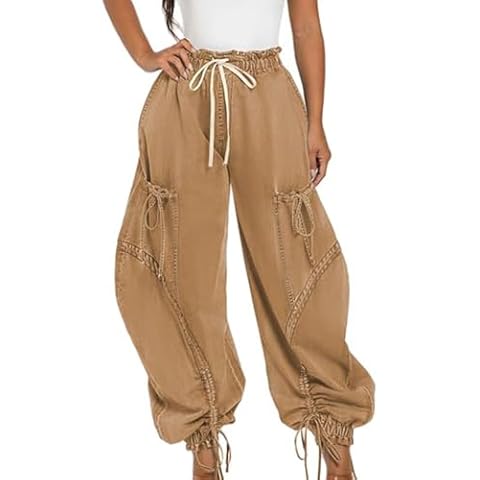 Cupitool Women Drawstring Bow Jeans High Waisted Y2K Baggy Cargo Jean Wide Leg Denim Pants Casual Jogger Sweatpants Cover