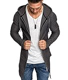 Mens Long Cardigan Jacket Slim Fit Open Front Longline Hooded Cardigan Coat (A01 Solid Dark Gray,...