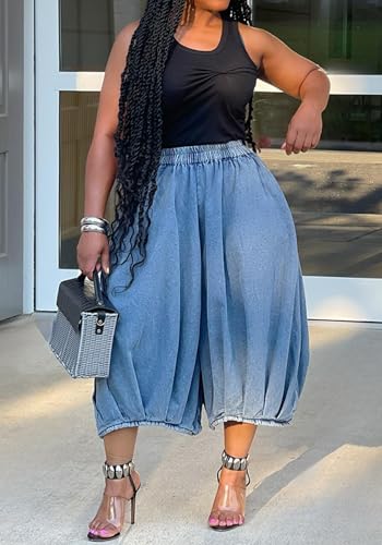 Women Fashion Baggy Wide Leg Jeans Fascinating Plus Size Casual Loose Elastic Waist Denim Pants Comfort Mom Trouser3