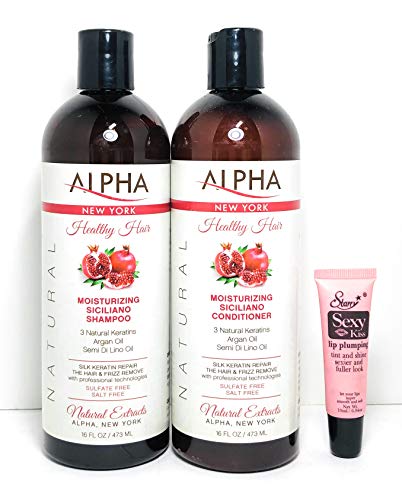 Alpha Salvatore New York Healthy Hair Moisturizing Siciliano Shampoo and Conditioner 16 fl oz/473 ml - Free Starry Lip Plumping Gloss 10ml