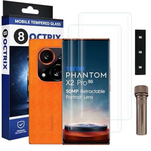 Image of Curved UV Tempered Glass Screen Protector for Tecno Phantom X2 Pro 5G | Transparent | Pack of 2 | Full Screen Coverage with UV Installation Kit