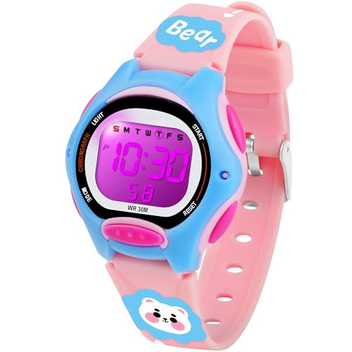 DTKID Digitaluhr Kinder, 7 Farben Kinderuhr Junge Mädchen, 3 ATM wasserdichte Sports Outdoor Armbanduhr Kinder Mit Timer, Wecker, Kalender