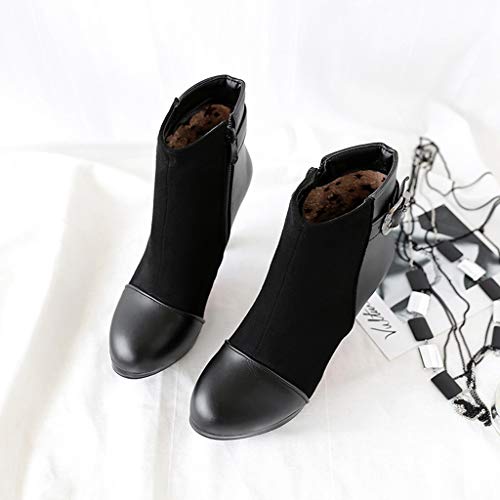 MIOKE Women's Fashion Round Toe Dress Ankle Boots Buckle Platform Zipper Stiletto High Heel Short Booties4