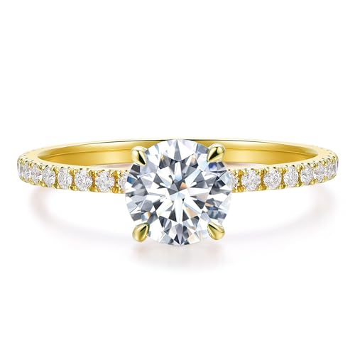 14K Gold Moissanite Rings, 14K Gold Moissanite Engagement Ring, 1ct Round Moissanite Rings for Women
