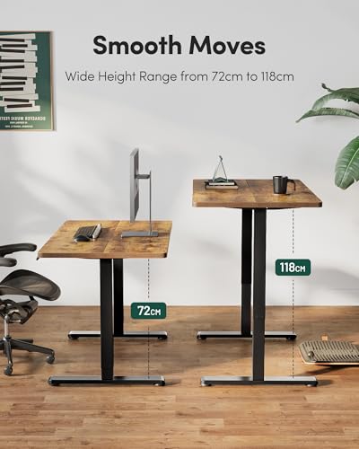 FEZIBO Height Adjustable Electric Standing Desk, 100 * 60 cm Stand up Table, Sit Stand Home Office Desk with Splice Board, Black Frame/Vintage Brown top