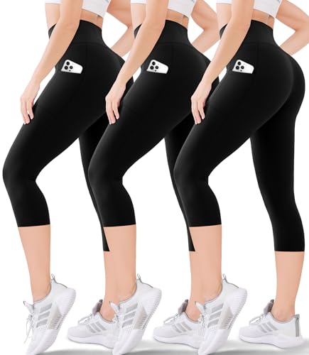 Blisset Women's High Waisted Capri Buttery Soft Tummy Control No See Through Workout Athletic Running Yoga Cycling