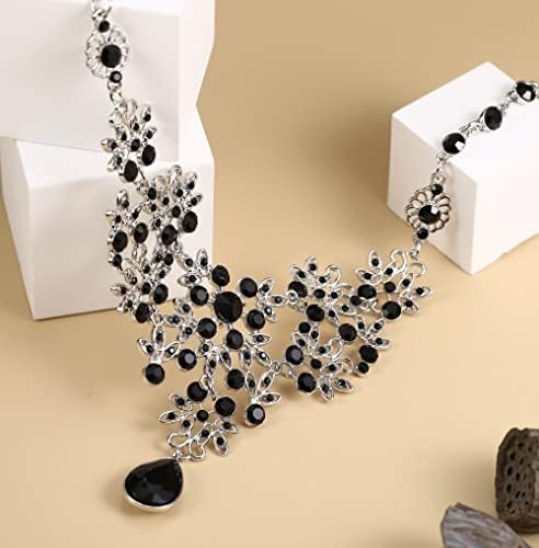 Kakonia Wedding Jewellery for Bride Bridesmaids Rhinestone Necklace Earrings Bracelet Bridal Jewellery Set For Women Crystal Teardrop Pendants Wedding Prom Costume Jewellery Set