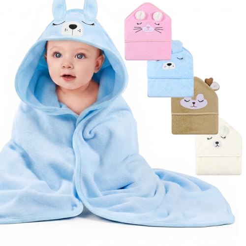 DiULi Toalla de Baño con Capucha para Bebé,80x80cm Toallas Bebe con Capucha de Animales 0-3 Años,Capa de Baño Suave y Absorbente,Lavable a Máquina,Albornoz Regalos para Bebes Recién Nacidos,Perro Azul