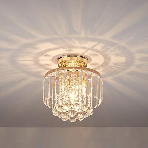 MonDaufie Mini Gold Crystal Chandelier,Semi Flush Mount Crystal Ceiling Light Fixture,French Gold Crystal Closet Mini Ceiling Light Fixture for Hallway Entryway Living Room Bedroom, H10.23 xD9.05 Cover