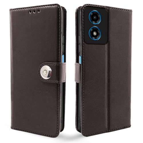 Image of Pikkme Moto G04 Flip Cover Leather Finish | Inside TPU with Card Pockets | Wallet Stand and Shock Proof | Complete Protection Button Flip Case (Coffee)