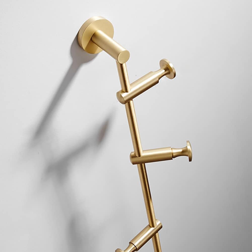 Perchero Vertical de Pared, Moderno Perchero de Pared, Perchero Dorado, 6 Ganchos Elegantes de latón, Percha Que Ahorra Espacio para Bufandas, Ropa, Bolsos,Gold