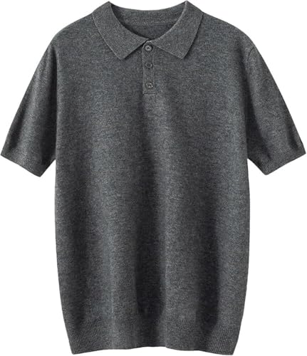 Men's Wool Short Sleeve Polo Pullover Sweater Casual Knitwear Button Front Comfortable Lightweight Versatile All-Season Top