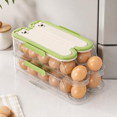 Bandeja de huevos apilable de 2 niveles transparente para encimera y despensa 8
