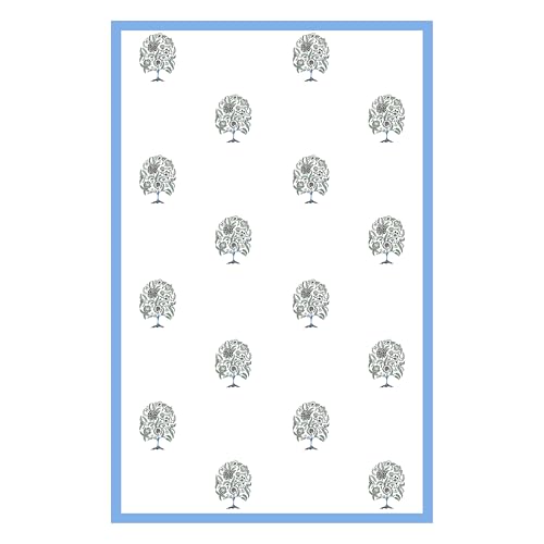 Image of BLOCKS OF INDIA Hand Block /Batik Print Rectangular Table Cloth for 6 Seater Dining Table (60 Inch X 90 Inch)(Blue Tree of Life)