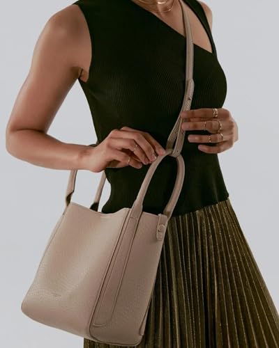 Image of NEWBELLA Women's Bucket Bag-Vegan Leather Vintage Shoulder Purse with Adjustable Crossbody Strap & Inner Pouch (Apricot Bucket)