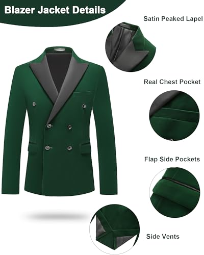 KUDORO Men's Velvet Suit 2 Piece Double Breasted Tuxedo Blazer & Dress Pants Set for Wedding Prom Dinner Party2