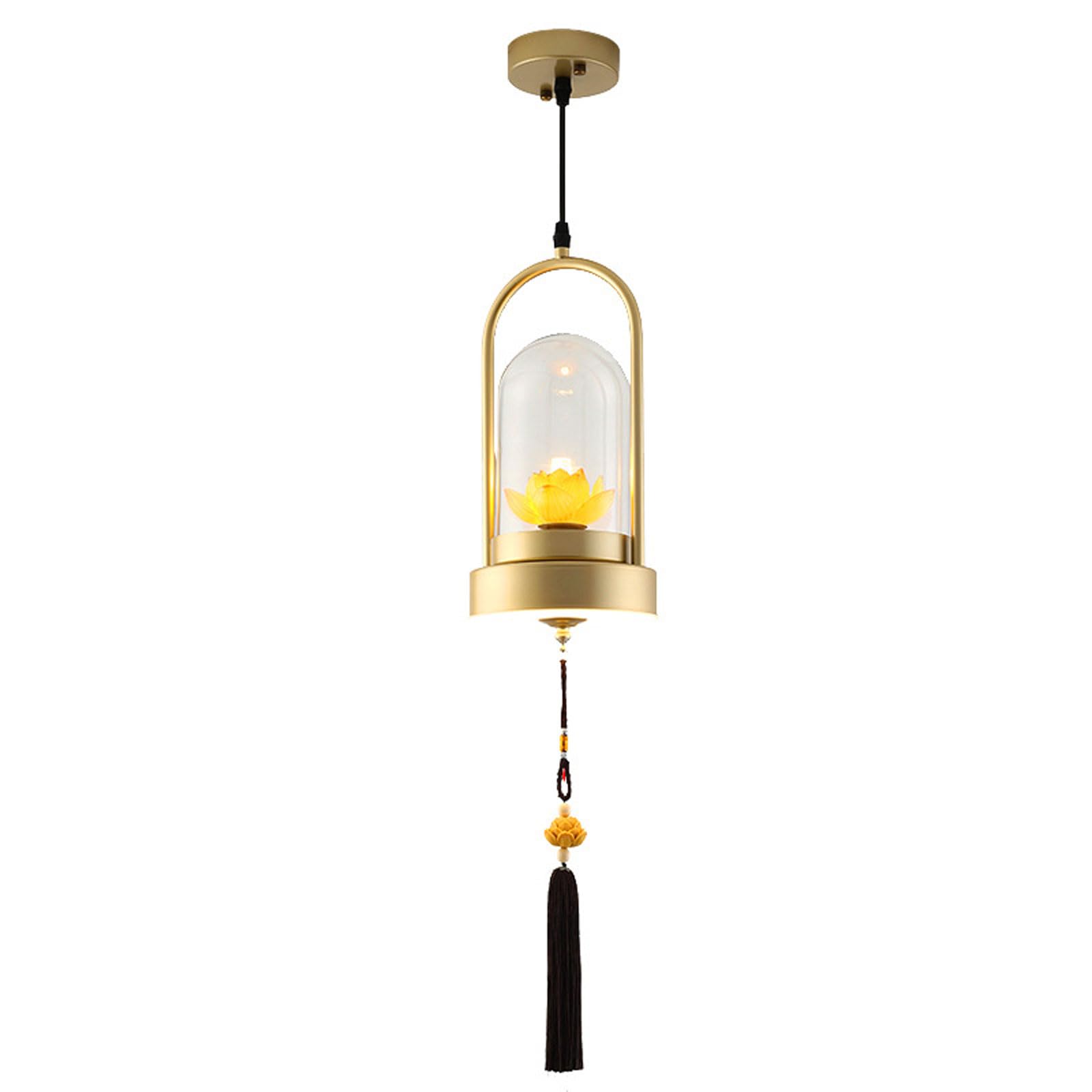 RSZCSMO Creative Embedded Lotus Glass Pendant Light 6.30in New Chinese-Style Restaurant Hanging Lamp Hotel, Study, Corridor Lighting Fixture