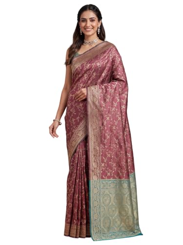 Image of AKHILAM Women's Multicolor Litchi Silk Ethnic Motif Print Saree With Unstitched Blouse Piece|sarees for women | litchi silk sarees
