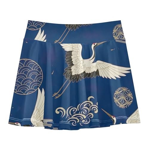 Girls' Shorts Athletic Skorts Elegant Cranes Wings Blue Tennis Skirts Kids Children School 3t