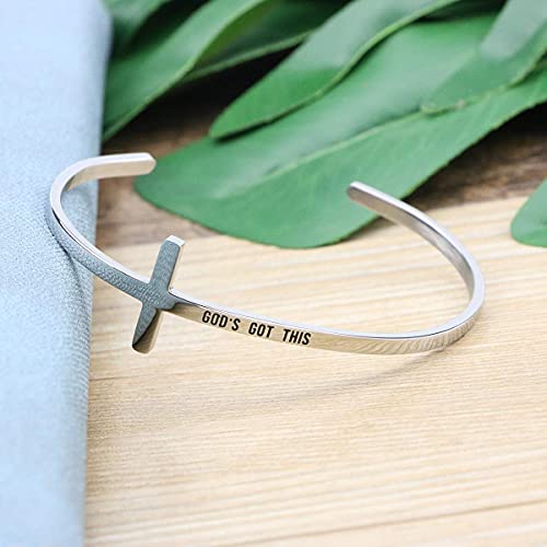 Cross Bracelet Religious Cuff Bangle Bible Verse Christian Gifts Jewelry For Women (God's Got This) #TOP2