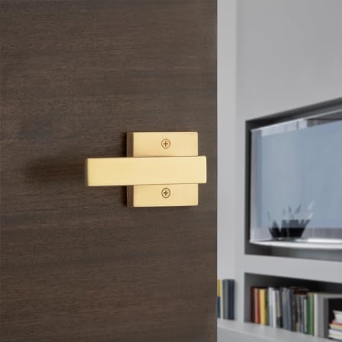 Image of Kwikset Singapore Interior Privacy Door Handle with Lock, Door Lever for Bathroom and Bedroom, Satin Brass Reversible Keyless Push Button Lock Door Lever, with Microban Protection (Pack of 4)