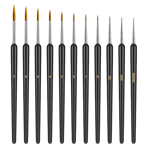11 Pièces Pinceaux Peinture De Détail, Ldéal Pinceau Fins pour Maquettes/Nail Art Ongles, Pinceau Fin Peinture pour Aquarelle, Acrylique, Figurine, Modelisme