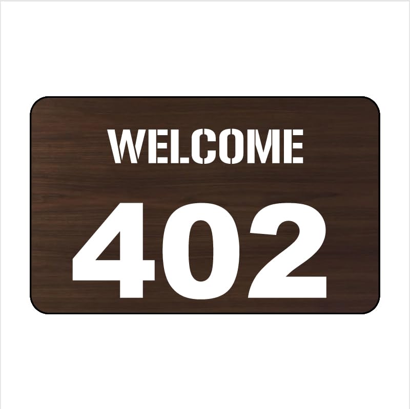Number Plate 402 Door, Room, etc Engineered Wood Board fixed with White color text water proofing PVC sticker | Easy installation type double sided tape fixed on backside and including screw with fixture-image-42