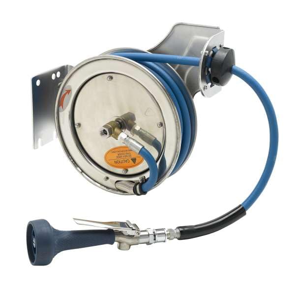 T&S Brass B-7112-08M Hose Reel, Open, Stainless Steel, B-0108 Spray Valve, 3/8" x 15'