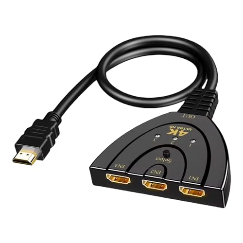 HDMI Splitter Switch 4K 3 Puertos, Duplicador HDMI y Conmutador 1080P 3D, Hub HDMI para TV, PS4, Xbox, DVD Player, Laptop - Adaptador Doble HDMI, Multiplicador y Bifurcador HDMI